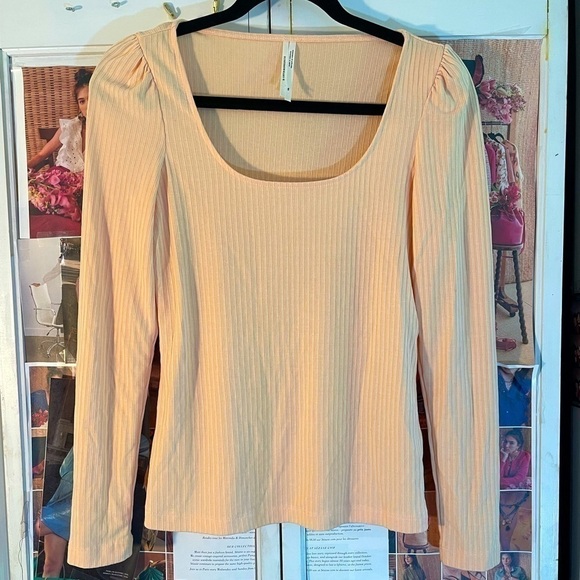 ANTHROPOLOGIE Puffed Sleeve Shirt in Creamsicle XS - Picture 3 of 7